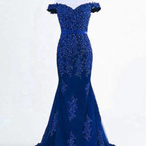 New Royal Blue Maxi Lace Mermaid Formal Prom Evening Dress